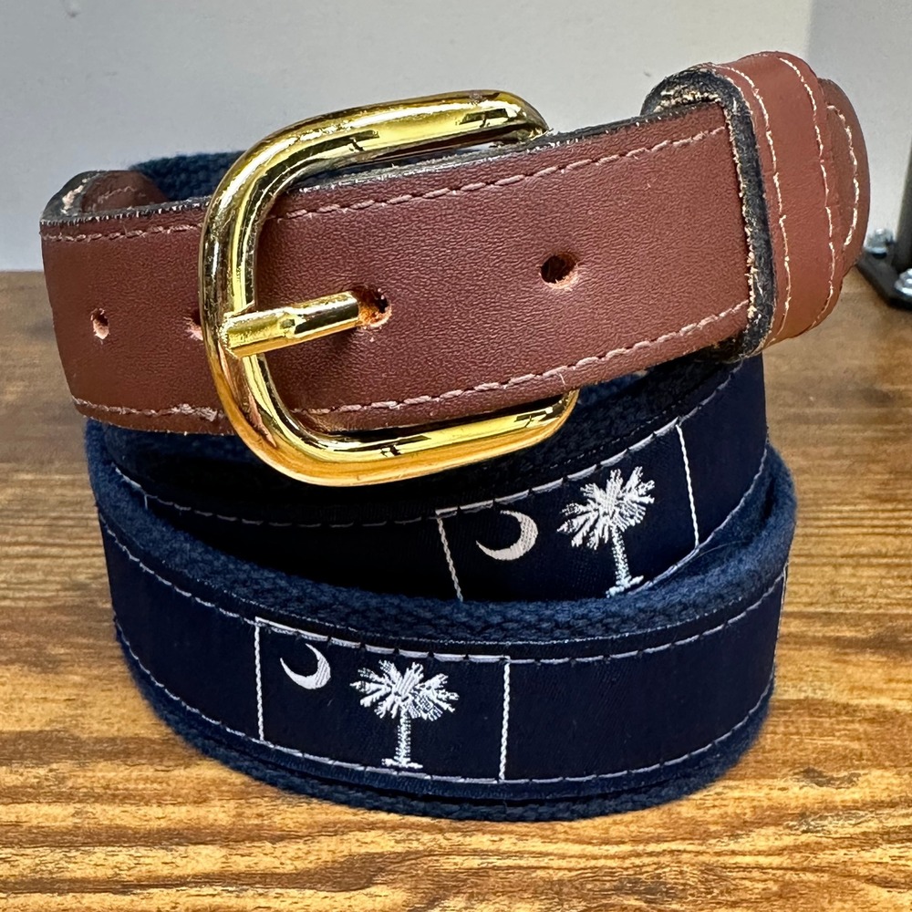 Zep-Pro Mens South Carolina State Flag Ribbon Belt Navy Blue Leather Size 36